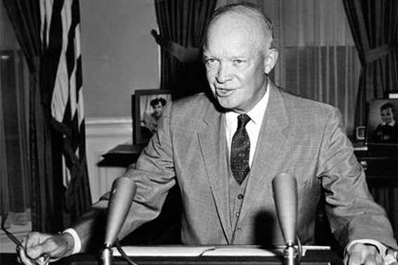 Historic photo of Dwight D. Eisenhower giving a speech.
