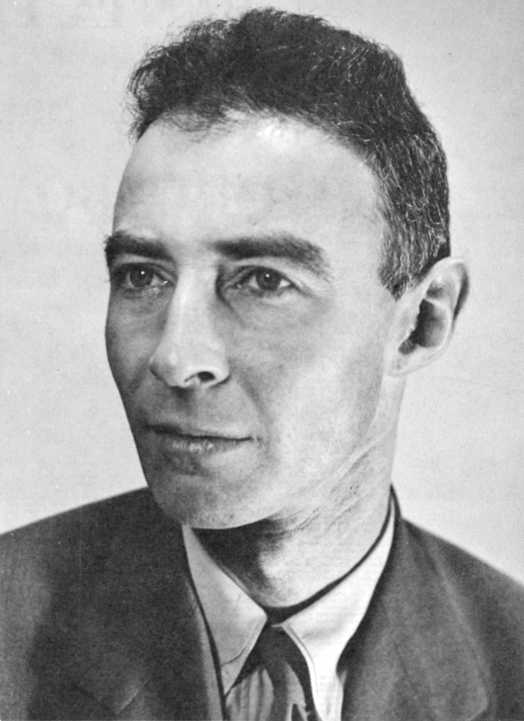 Black and white portrait of J. Robert Oppenheimer