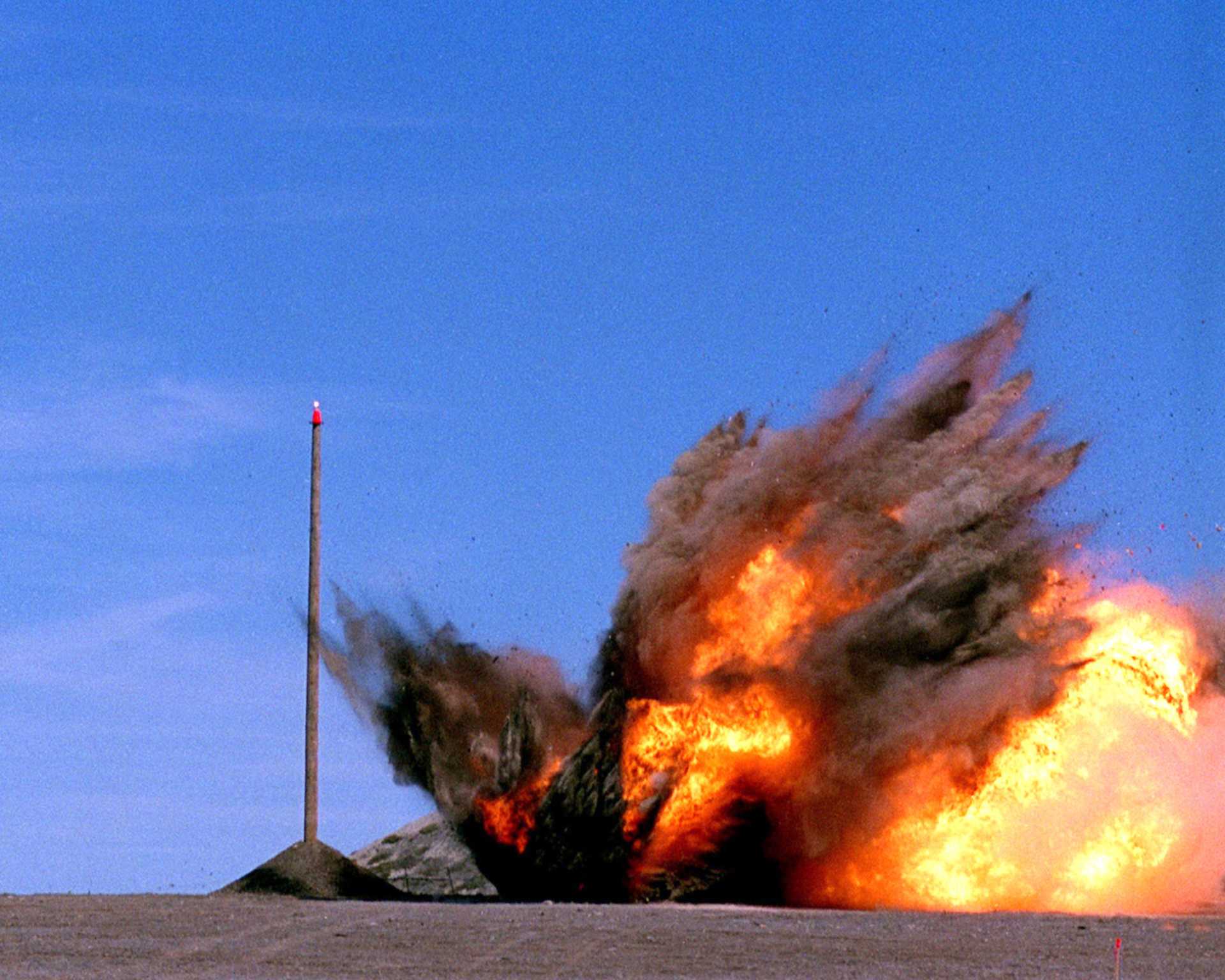 A Tactical Tomahawk, the next generation of Tomahawk cruise missile, explodes on target at the Naval Air Station (NAS)